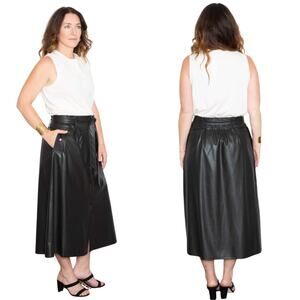 NEW Brochu Walker Vegan Leather A-line Midi Skirt Black Size: Extra Small